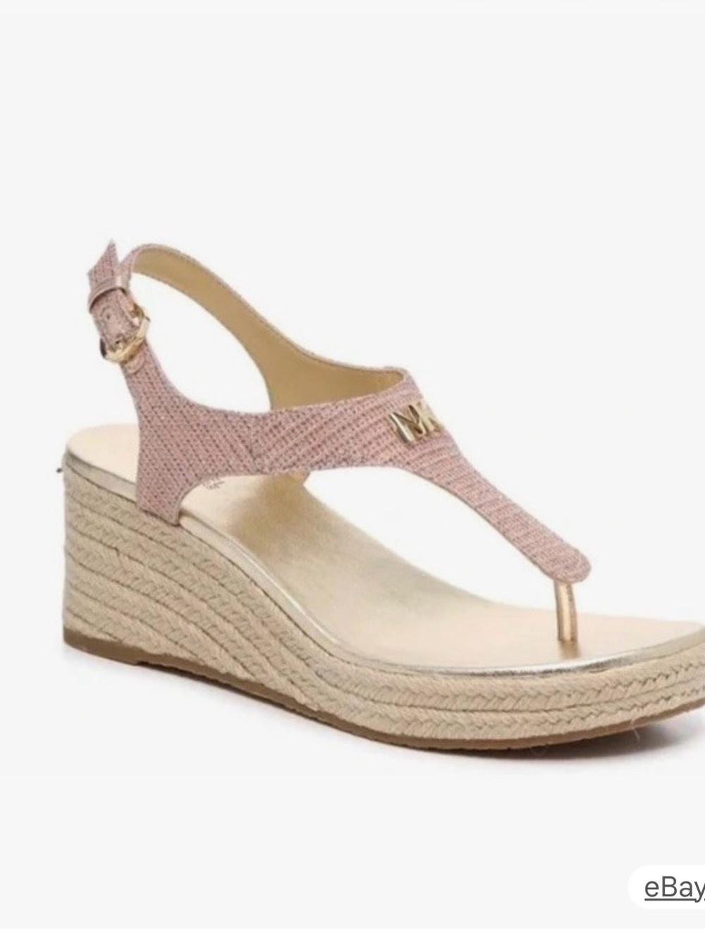 Michael Kors Pink Laney Thong Espadrille Wedge Sandals Rose Gold 7.5 - Picture 3 of 14